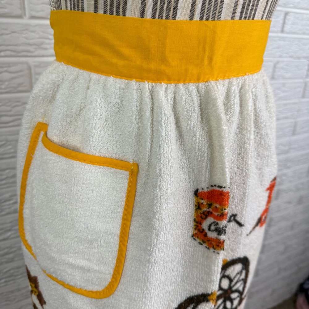 Vintage 60s/70s Morgan-Jones Terry Cloth Half Apron Coffee Grinder Print - Picture 3 of 6